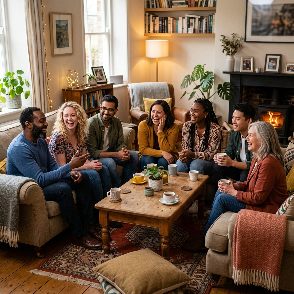 A group of Christian friends gathered in fellowship